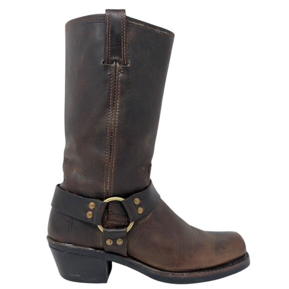 FRYE 12R Harness Square Toe Leather Dark Brown Boots Size 8.5 - Picture 7 of 7